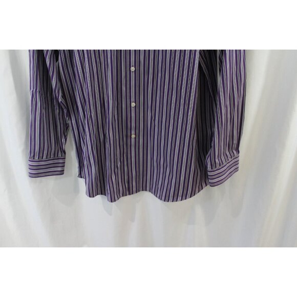 Cremieux Mens Purple Striped Long Sleeve Cotton Button Down Shirt L - Picture 4 of 6